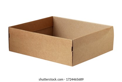 Empty Box On A White Background. One Open Corrugated Cardboard Box.