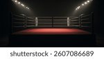 Empty boxing ring with theatrical lighting. Sport, boxing, ring, lights, empty, combat sport