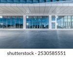 Empty brick floor and commercial building background