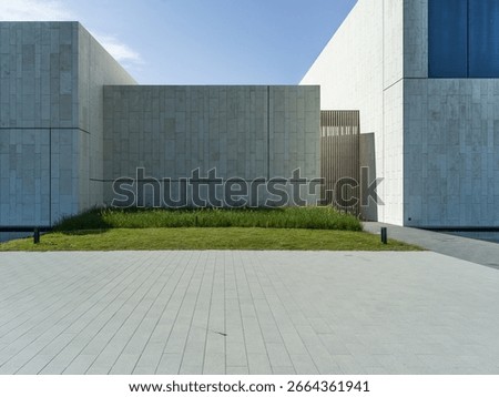 empty brick floor with modern building