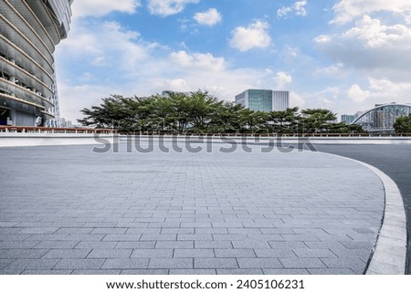 Empty brick floor and sky clouds background