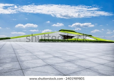 Empty brick floor and sky cloudscape