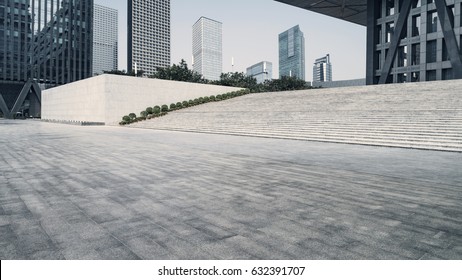 Empty Brick Road Nearby Office Building,china