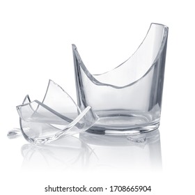 Empty Broken Drinking Glass Isolated On White