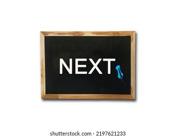 Empty Brown Blackboard Texture With Wooden Frame Isolated On White Background. Next Message On Black Board, Wallpaper And Copy Space, Advertisement