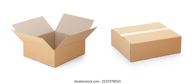 empty Brown Paper mailing box Cardboard box isolated on white background