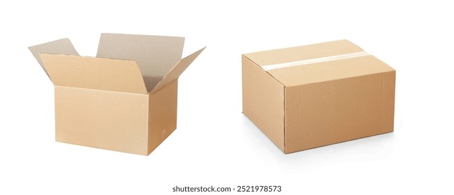 empty Brown Paper mailing box Cardboard box isolated on white background