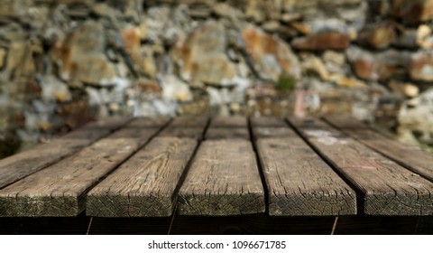 Empty Brown Wooden Table And Blur Background Of Abstract Of Resturant Lights People Enjoy Eating, Can Be Used For Montage Or Display Your Products Mockup