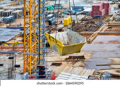 Empty Builders Skip At Construction Site. Abstract: Rubble Removal.
