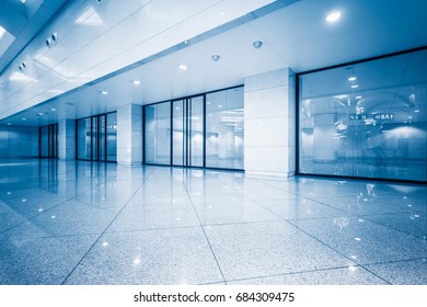 Empty Building Hall With Marbled Floor,blue Toned.