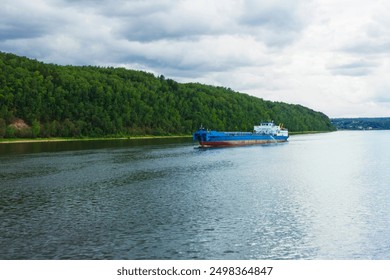 Empty bulk carrier heading downstream. July. Volga. Russia