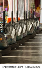 Empty Bumper Cars In An Amusement Park