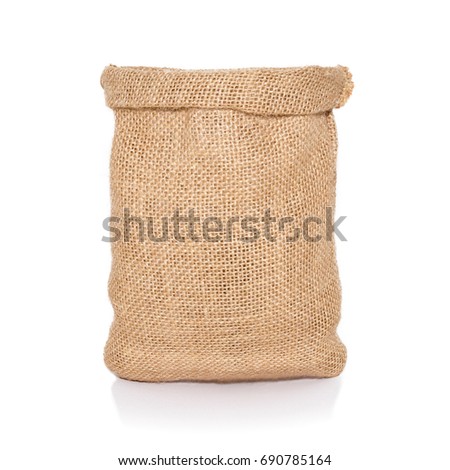 Empty burlap sack bag isolated on white background