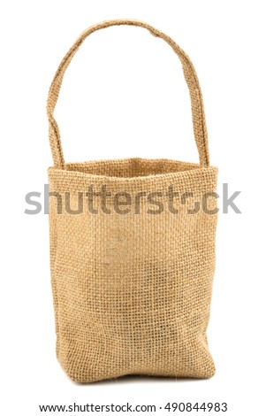 Empty burlap sack isolated on white background