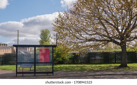 Empty bus stop in Blaydon. cloudy day