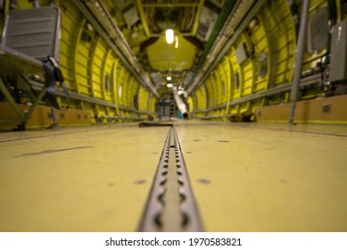 Empty Cabin Of A Cargo Plane. Air Cargo Transportation.