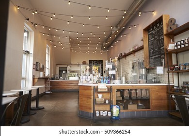 Empty cafe or bar interior, daytime