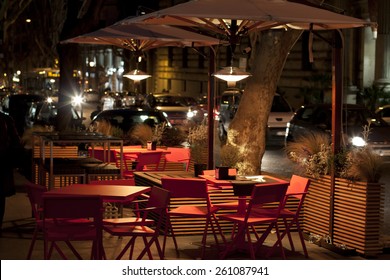 Empty Cafe By Night In Rome In Italy