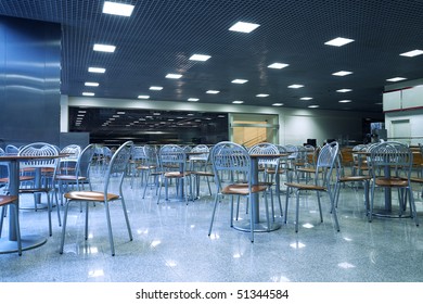 Empty cafe interior. Tint blue