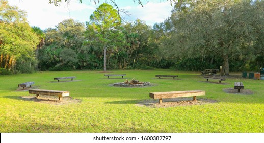 Empty Camp Site With Fire Pit 