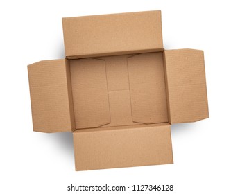 Empty Cardboard Box On Top Isolated On White