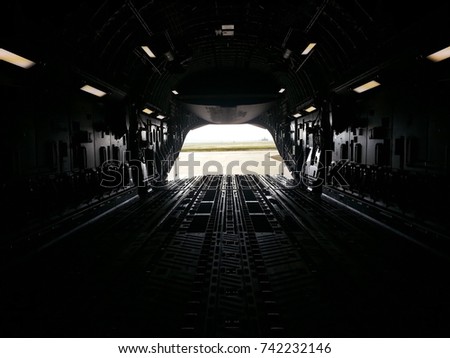 The empty cargo bay of a C-17 aircraft after an off-load in Africa.