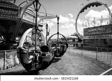 Empty Carnival Ride In Black And White