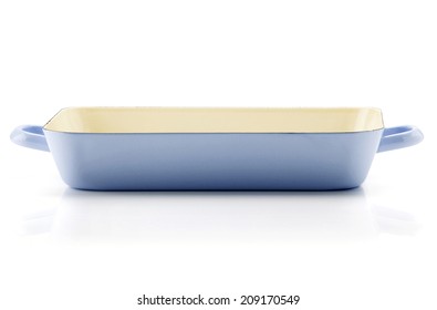 Empty Cast Iron Baking Casserole Dish Isolated On White Background