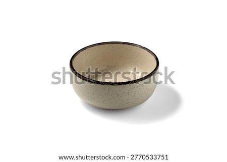 Empty ceramic beige bowl isolated on white background. Food display mockup