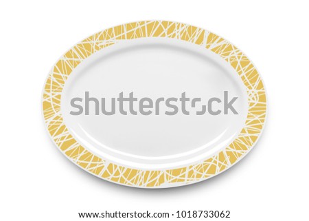 Empty ceramic ellipse round plate isolated on white with clipping path