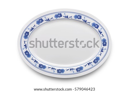 Empty ceramic ellipse round plate isolated on white with clipping path