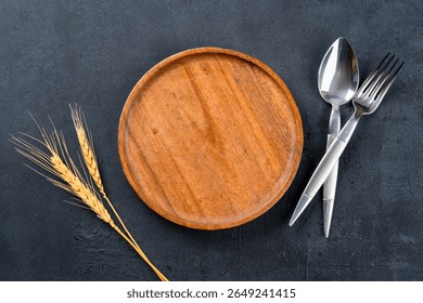Empty Ceramic Plate on Rustic Stone Table. Minimalist Dining Concept