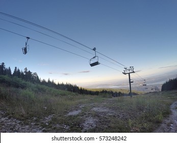 Empty Chairlift In Summer On Grouse Mountain, North Vancouver, British Columbia, Canada