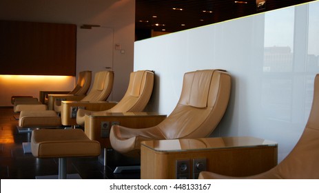 Empty Chairs In A First Class Lounge At The Airport 