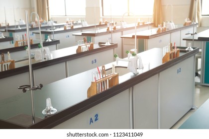 Empty Chemistry Laboratory In A Middle School In China.