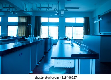 Empty Chemistry Laboratory In A Middle School In China.