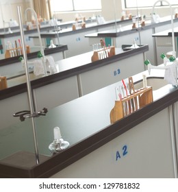 Empty Chemistry Laboratory In A Middle School In China.