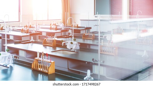 Empty Chemistry Laboratory Of Middle School In China.