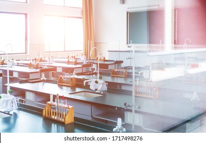 Empty Chemistry Laboratory Of Middle School In China.