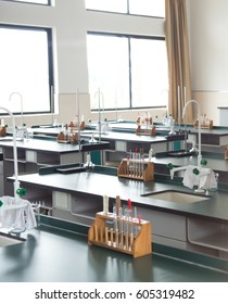 Empty Chemistry Laboratory In A Middle School In China.