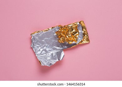 Empty Chocolate Packaging, Crumpled Aluminum Foil Candy Bar