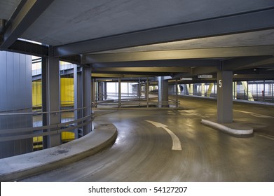 Empty Circular Parking Garage Ramp At Airport