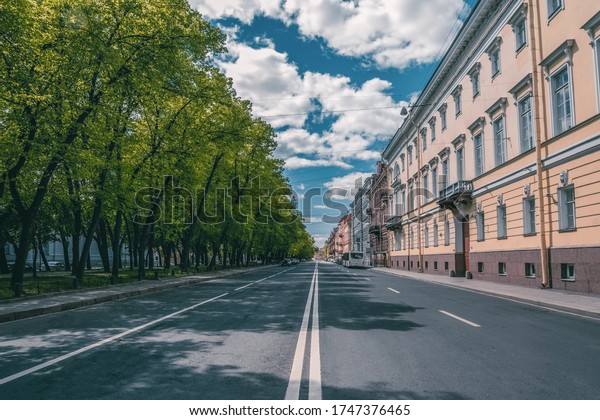 An empty city\
without people. Street of the historical center of St. Petersburg.\
Saint-Petersburg. Russia. 