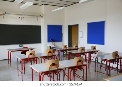 Empty Class Room In Secondary Danish School.