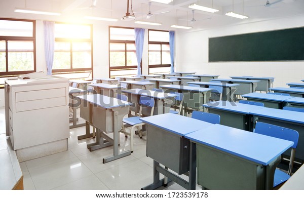 Empty Classroom Blue Desks Chairs Stock Photo 1723539178 | Shutterstock