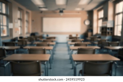 Empty classroom with chairs and tables in a school hall - Powered by Shutterstock