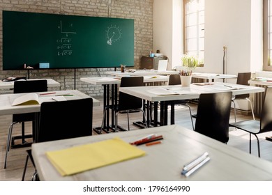 Empty Classroom With No People During Coronavirus Epidemic. 