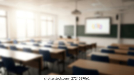 Empty Classroom with Projector Screen with Ready for Learning and Growth.