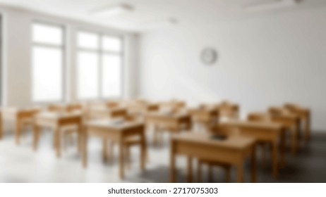 Empty Classroom Study Desks Bathed in Natural Light with Silent Study Space.
