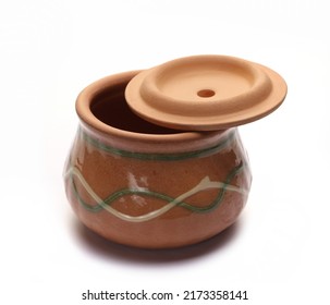 Empty Clay Pot, Bowl Isolated On White 